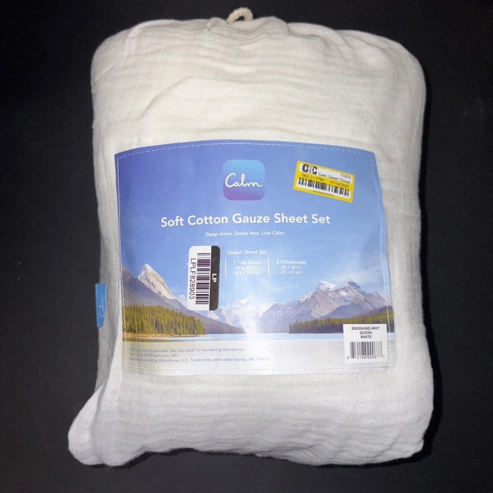 Calm White Soft Cotton Gauze Sheet Set Size Queen 20779